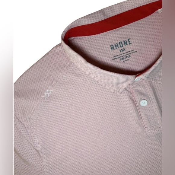 Rhone Performance Polo Shirt Mens XXL Red Subtle Dots White Short Sleeve Golf - Picture 4 of 11